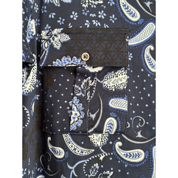 HASTING & SMITH WOMEN'S TOP NAVY FLORAL/PAISLEY GRAPHIC BUTTON DOWN ROLL SLEEVE - Picture 7 of 8